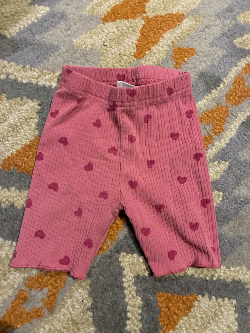 Pink Ribbed shorts with Dark Pink Heart Print 3t